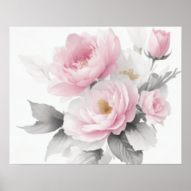 Poster Aquarelle Pink Peonies (Devant)