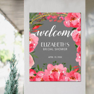 Poster Aquarelle Pink Peonies Fête des mariées Bienvenue