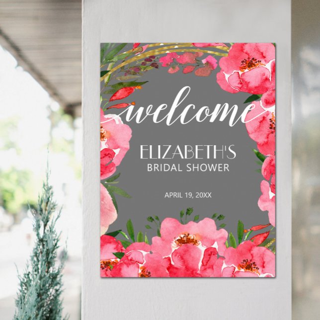 Poster Aquarelle Pink Peonies Fête des mariées Bienvenue (Watercolor Pink Peonies Bridal Shower Welcome Poster - PRINTED or INSTANT DOWNLOAD)