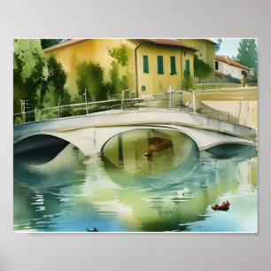 Poster Aquarelle Pittoresque du pont Canal