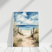 Aquarelle Plage Côtière Illustration Mur Art