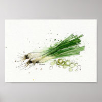 Aquarelle, poireaux potager art