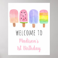 Aquarelle Popsicle Rose Girl Accueil d'anniversair