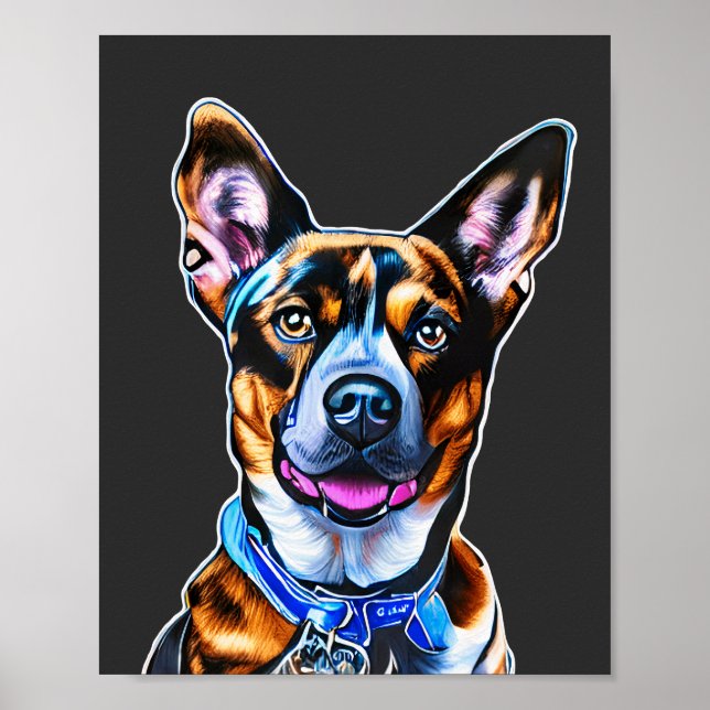 Poster Aquarelle Portrait de chien Peint à la main, Chien (Devant)