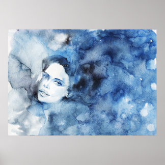 Poster Aquarelle portrait de femme, peinture