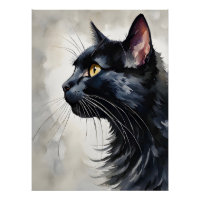 Aquarelle Portrait de profil de chat noir Pose