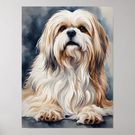 Poster Aquarelle Portrait Sweet Shih Tzu Pose Chien