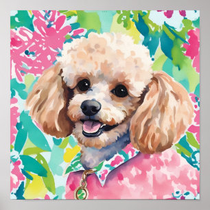 Poster Aquarelle Preppy Palm Beach Poodle Chien