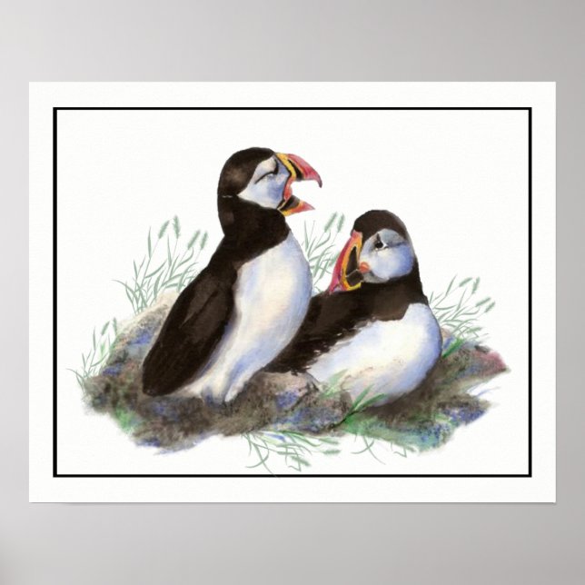 Poster Aquarelle Puffin Ocean Bird Art (Devant)