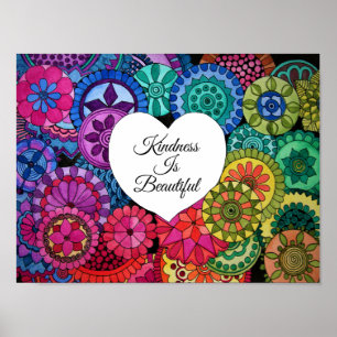 Poster Aquarelle Rainbow Mandala avec coeur