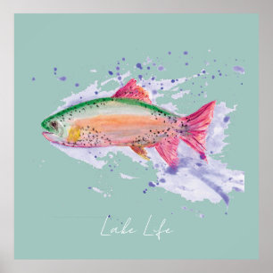 Poster Aquarelle Rainbow Trump Lake Life