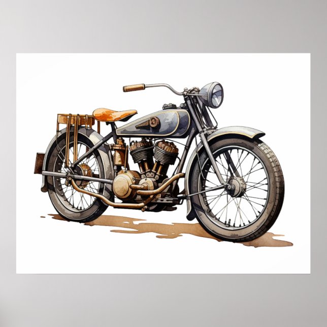 Poster Aquarelle Retro Vintage Motorcycle (Devant)