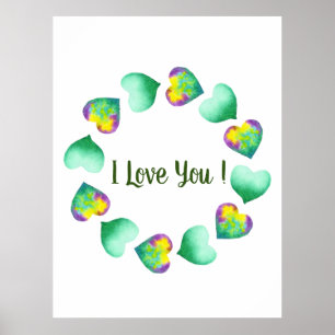 Poster Aquarelle romantique Cute Vert Saint Valentin