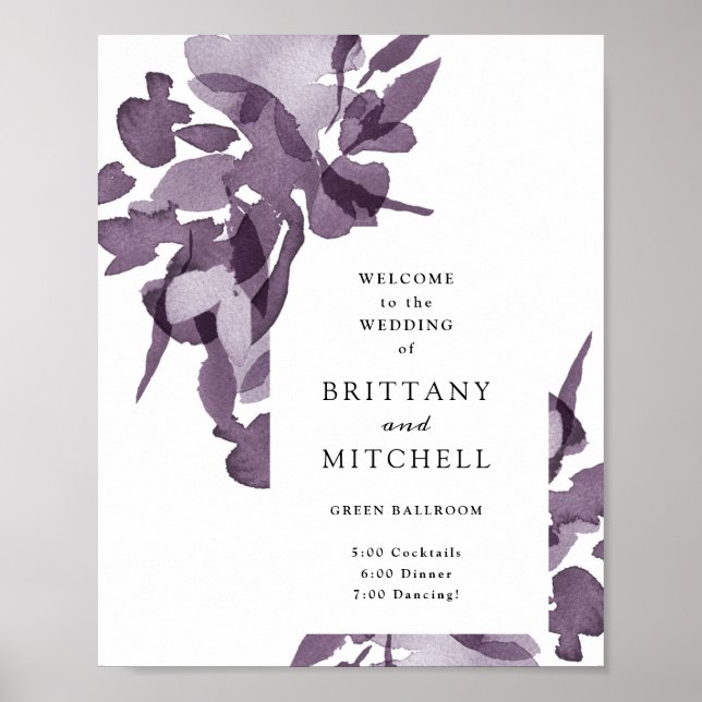 Poster Aquarelle romantique Floral Améthyste Mariage (Devant)