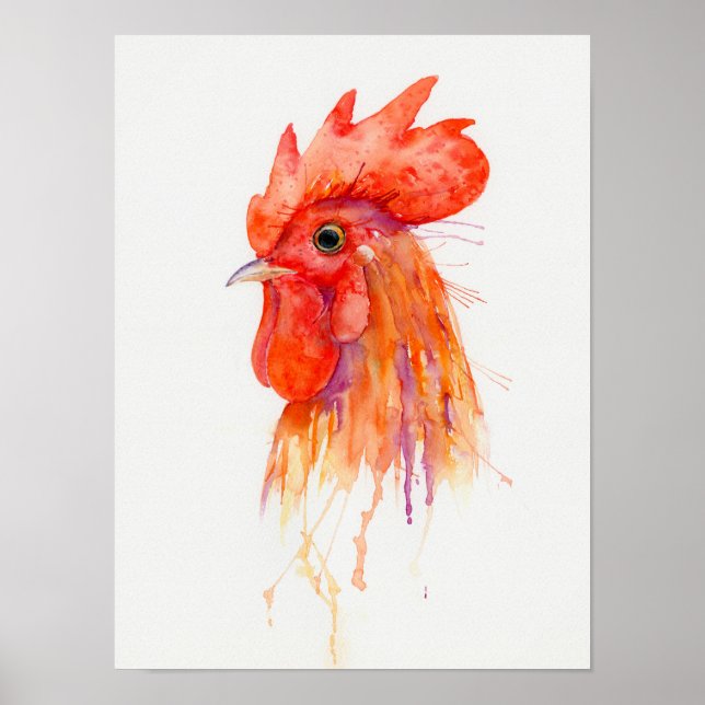 Poster Aquarelle Rooster Portrait Golden Roster (Devant)