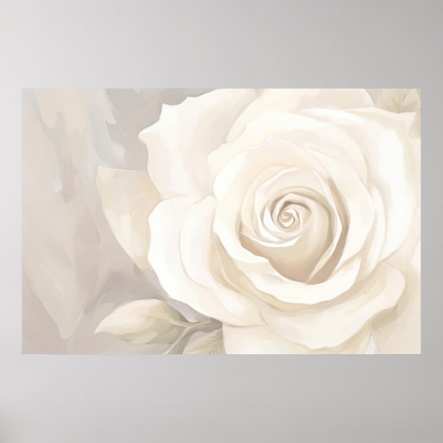 Poster Aquarelle rose blanche fleur abstraite. (Devant)