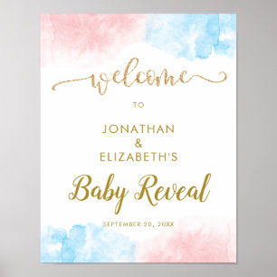 Poster Aquarelle rose bleu Parties scintillant Révélation