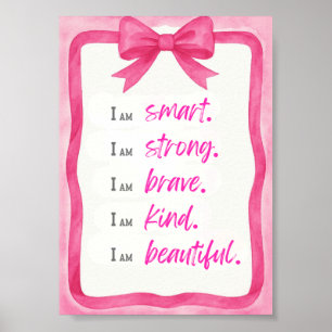 Poster Aquarelle rose Bow Affirmation murale Art 5x7
