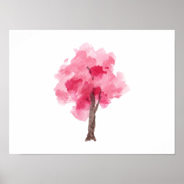 Poster Aquarelle rose cerisier en fleurs (Devant)