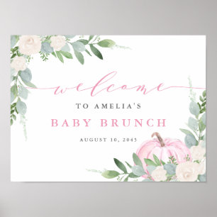 Poster Aquarelle rose Citrouille verdure automne bébé Bru