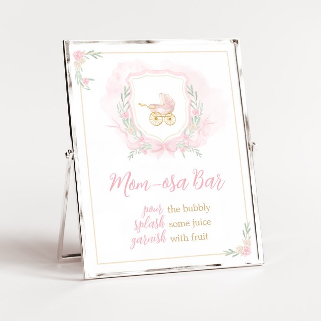 Poster Aquarelle rose Crest Baby shower Maman Osa Bar (Blue Floral Pampas Grass Elephant Baby Shower Mom Osa Bar Sign)