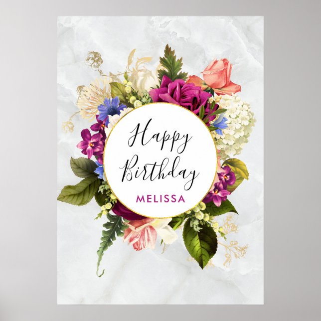 Poster Aquarelle rose et blanc moderne Fleur Anniversaire (Devant)