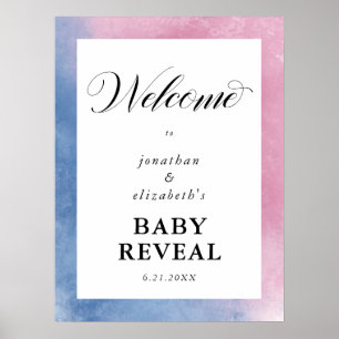 Poster Aquarelle rose et bleu Révélation de genre Bienven