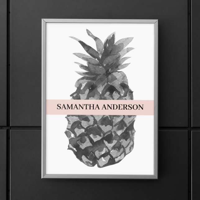 Poster Aquarelle rose et gris ananas | Votre nom (Créateur téléchargé)