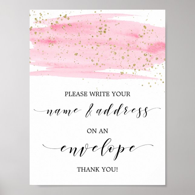Poster Aquarelle rose et or Adresse Enveloppe Panneau (Devant)