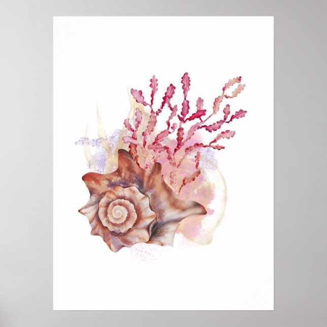 Poster Aquarelle rose et or Coquillage moderne Art mur (Devant)
