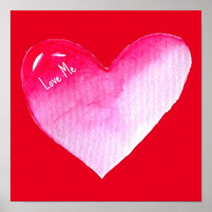 Poster Aquarelle rose et rouge coeur pop art valentine