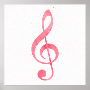 Poster Aquarelle rose Fille Peinture Musique Note Assiett