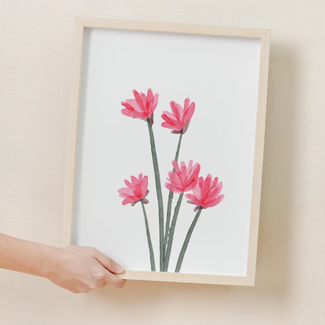 Poster Aquarelle rose Fleur Pépinière Décor De La Salle (Pink Watercolor Flower Nursery Room Decor)