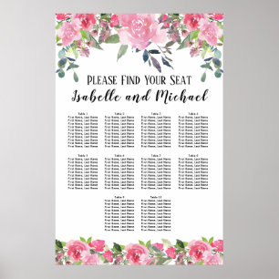 Poster Aquarelle rose Floral 10 tables