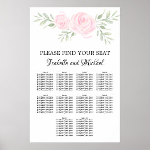 Poster Aquarelle rose Floral 10 tables