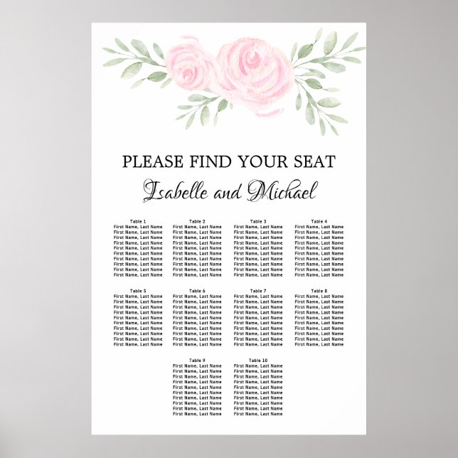 Poster Aquarelle rose Floral 10 tables (Devant)