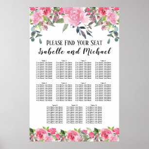 Poster Aquarelle rose Floral 11 tables