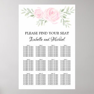 Poster Aquarelle rose Floral 12 tables