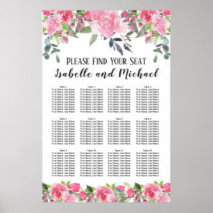 Poster Aquarelle rose Floral 12 tables