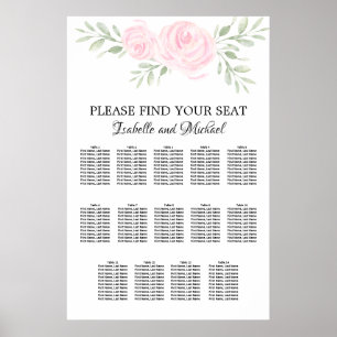 Poster Aquarelle rose Floral 14 tables