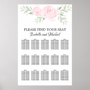 Poster Aquarelle rose Floral 15 tables