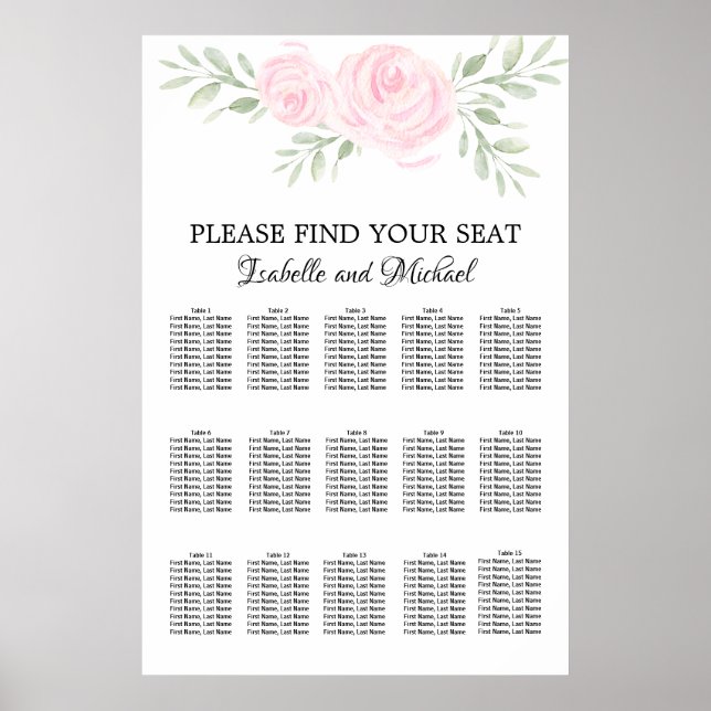 Poster Aquarelle rose Floral 15 tables (Devant)