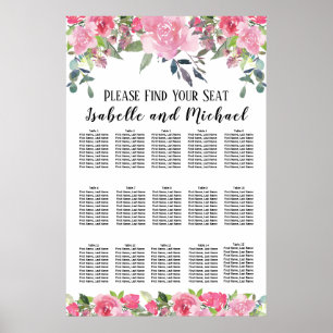 Poster Aquarelle rose Floral 15 tables