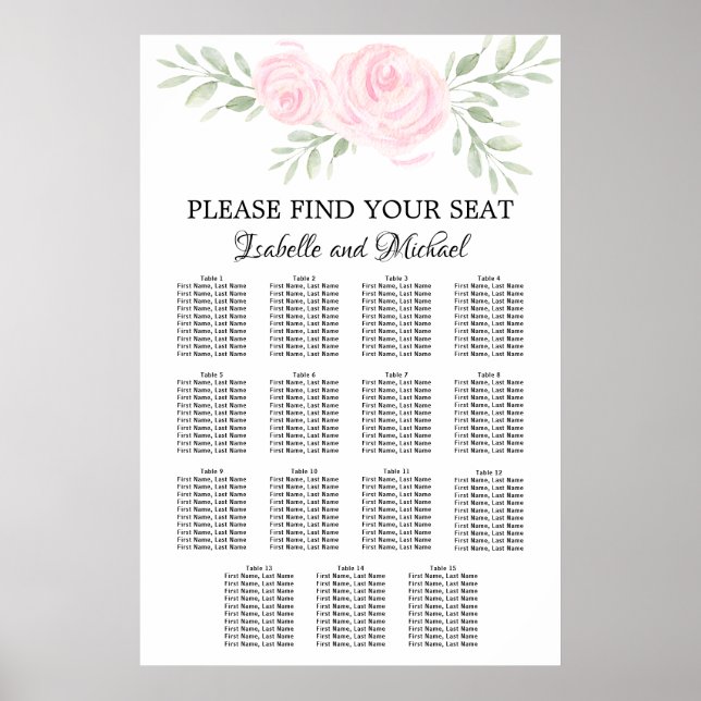 Poster Aquarelle rose Floral 15 tables (Devant)