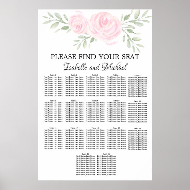 Poster Aquarelle rose Floral 17 tables (Devant)