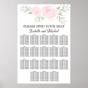 Poster Aquarelle rose Floral 18 tables