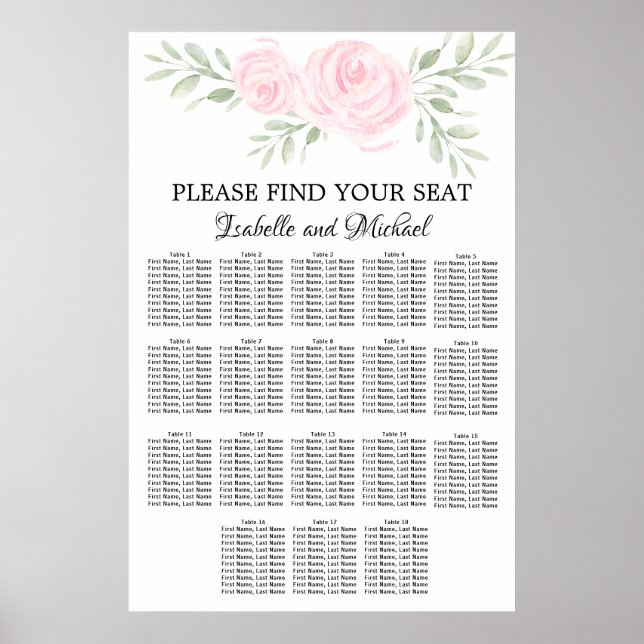 Poster Aquarelle rose Floral 18 tables (Devant)