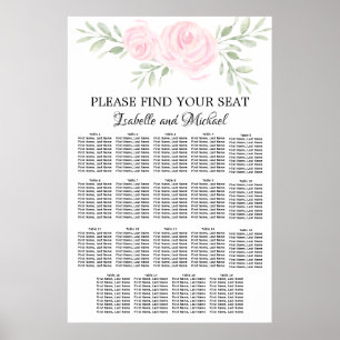 Poster Aquarelle rose Floral 19 tables