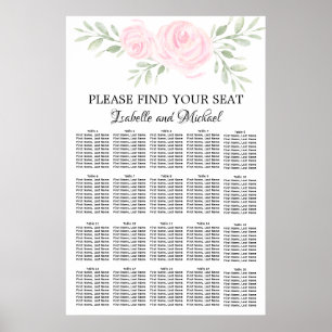 Poster Aquarelle rose Floral 20 tables