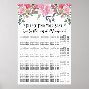 Poster Aquarelle rose Floral 20 tables